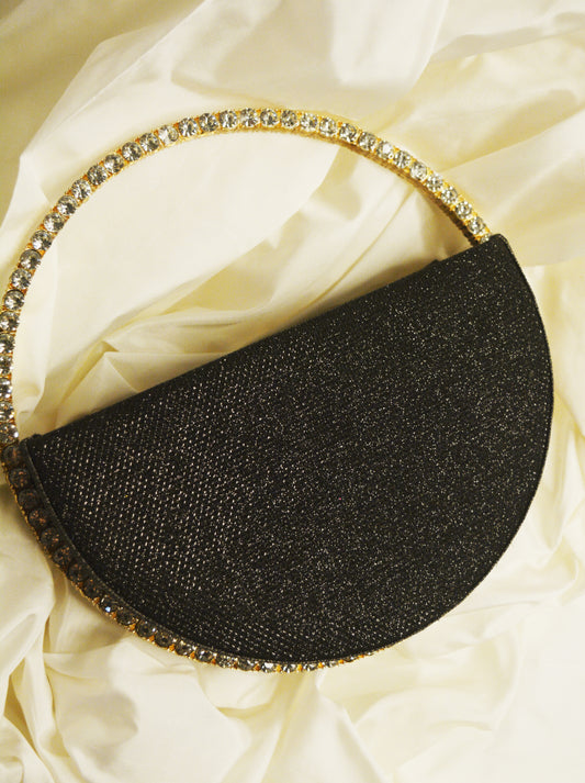 Sequence Semi circle clutch bag with stone handle