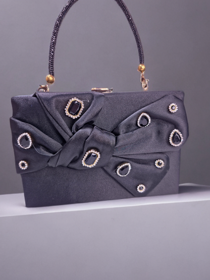 Party wear Stone worked bow box shaped handbag