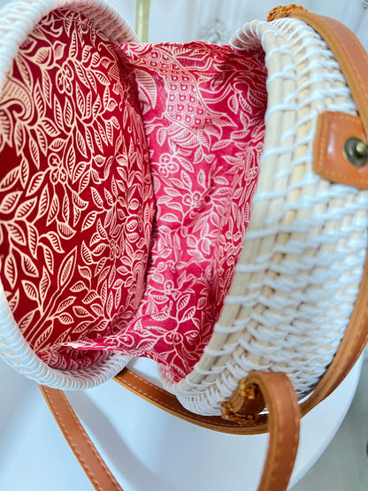 Peacock white round sling bag