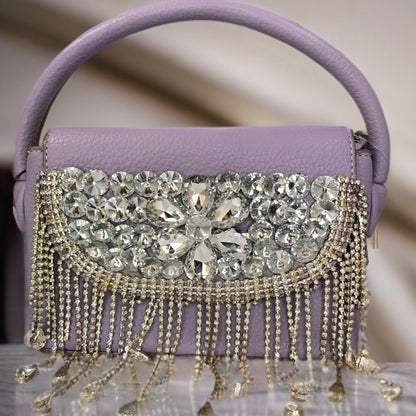 Leather stone clutch bag