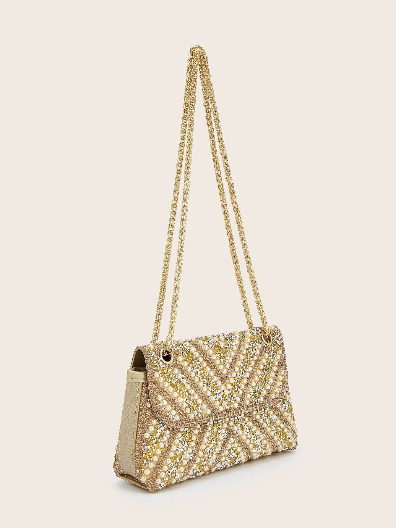 Luxurious Gold Pearl & Sequin Evening Clutch Bag