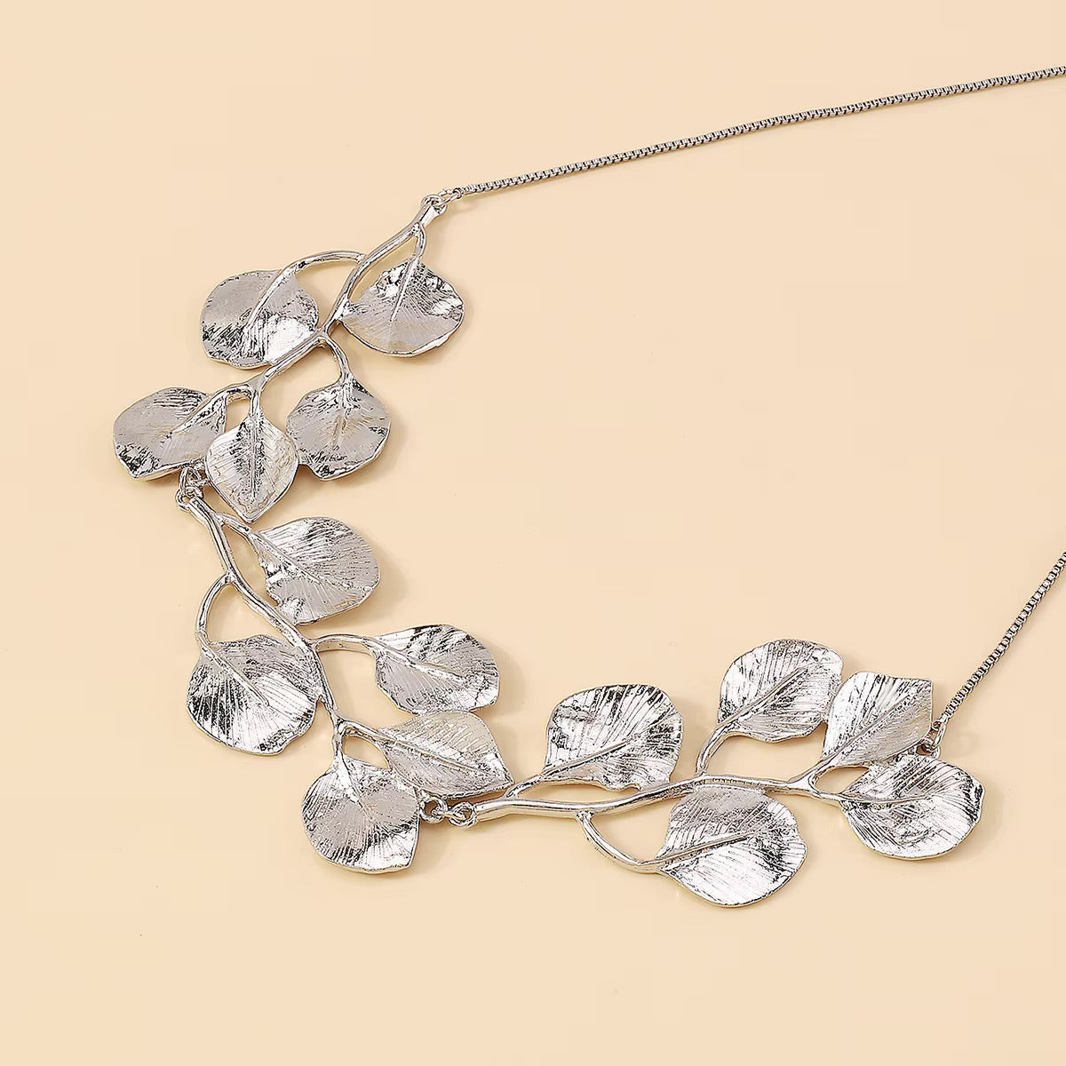 Anti turnished  Leaf tassel Earrings and Choker Necklaces Set for Women Trendy gold silver plated leaf metal jewelry necklace for women