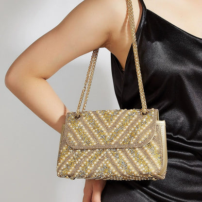 Luxurious Gold Pearl & Sequin Evening Clutch Bag