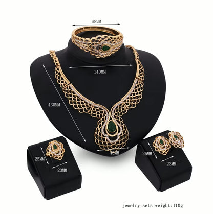 European American Four-Piece Trendy Wedding Banquet Jewelry Set New Necklace Earrings Bracelet Chain