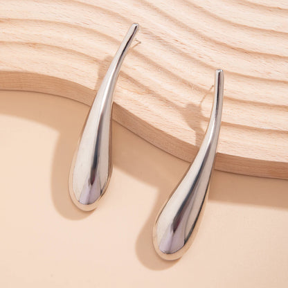 Elegant Smooth Surface Long Water Droplet Stud Earrings for Women Trendy Ladies Accessories on Ear Fashion Jewelry Female