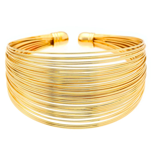 Creative Exaggerated Women Stainless Steel Gold Multi-Layer Open Wide Geometric Design Bracelet