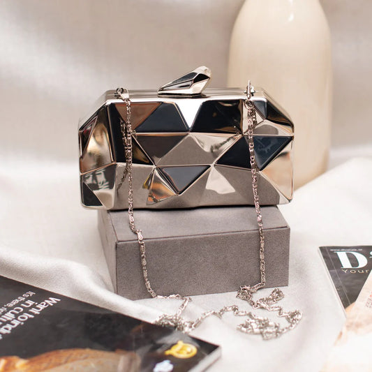 Metallic Hexagon Metal Clutch