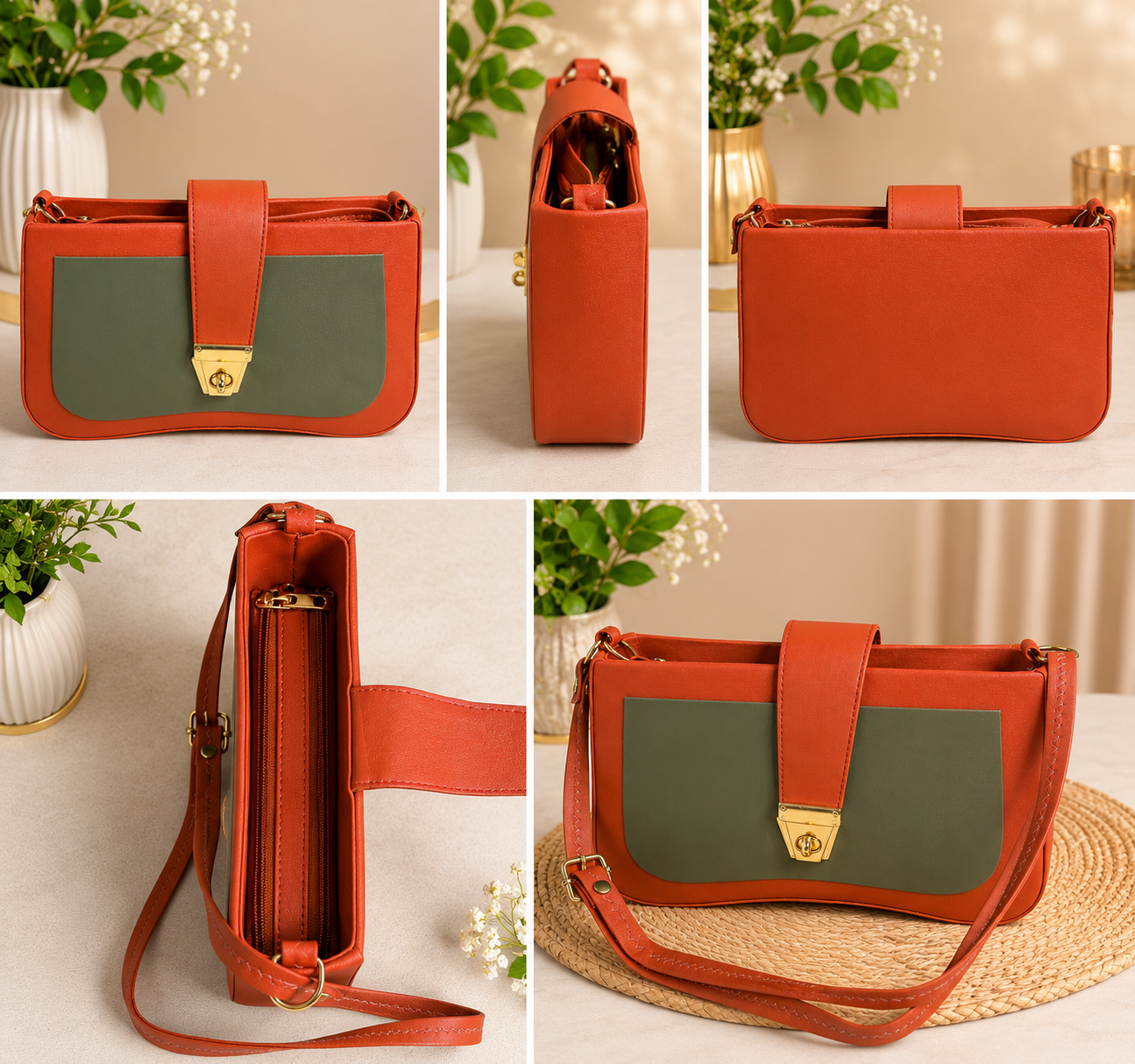 Chic Two-Tone Crossbody Bag with Gold-Tone Clasp