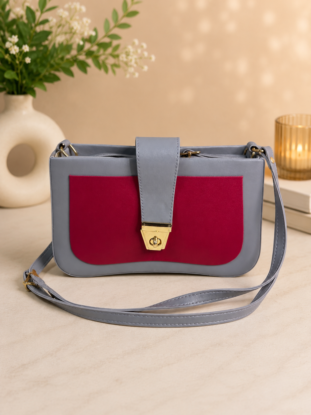 Chic Two-Tone Crossbody Bag with Gold-Tone Clasp