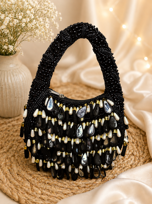 Mirrored tassel party wear hand bag