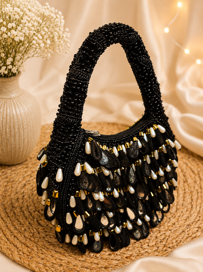 Mirrored tassel party wear hand bag