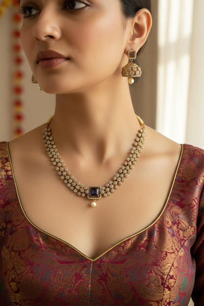 Elegant Gold Plated CZ Choker & Jhumka Earring Set