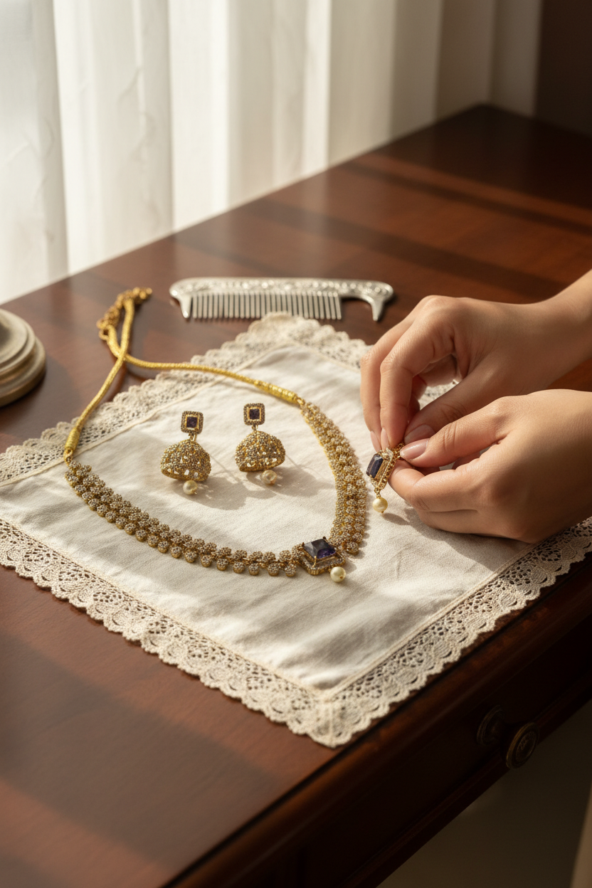 Elegant Gold Plated CZ Choker & Jhumka Earring Set