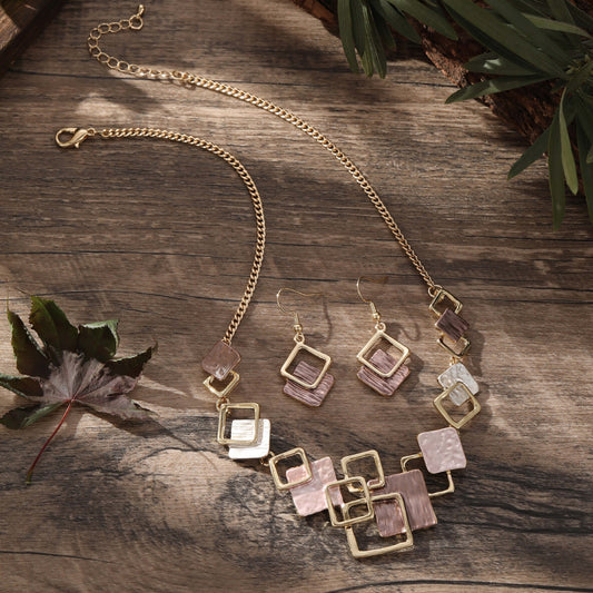 Modern Geometric Necklace & Earring Set in Teal & Gold