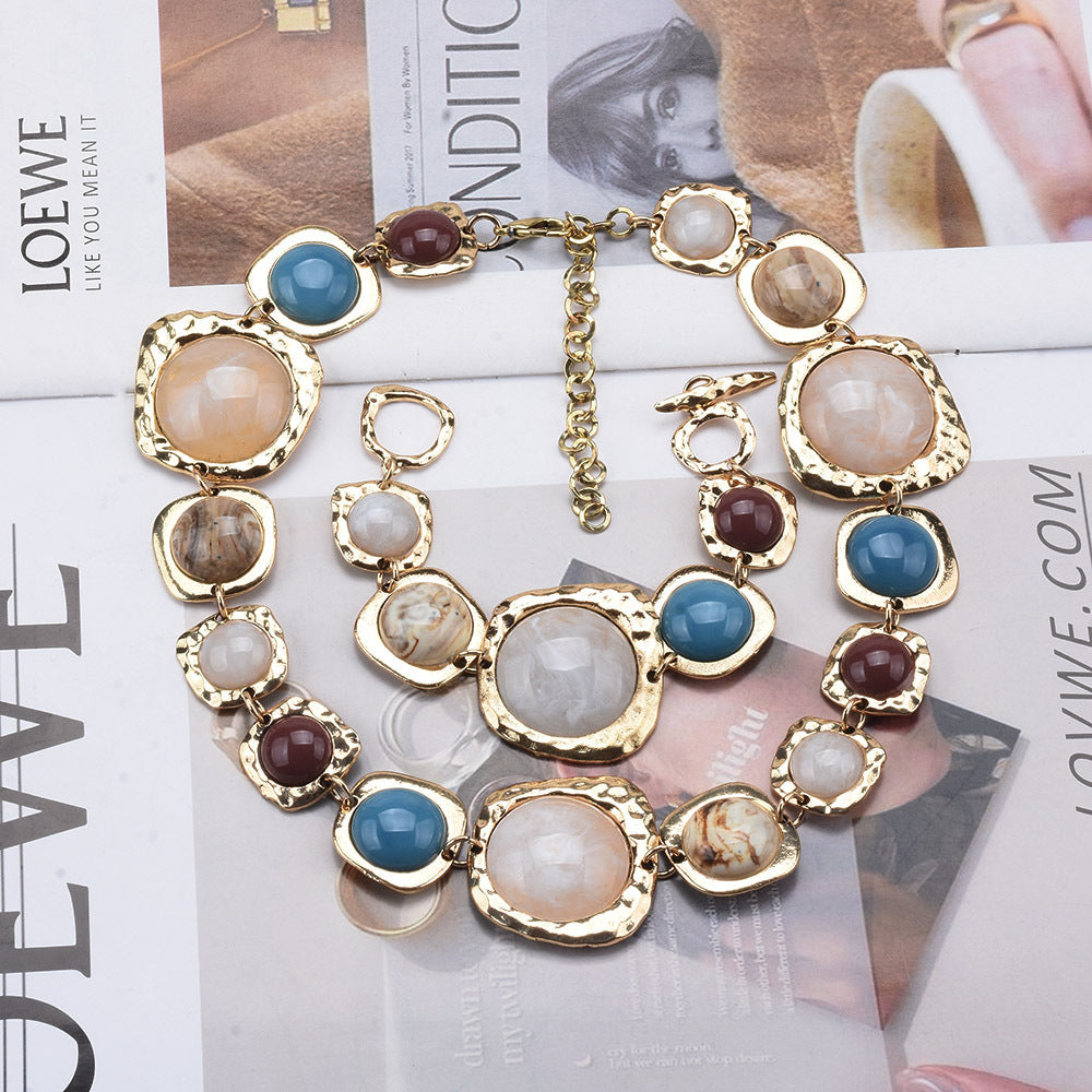 Chunky Earth-Tone Collar Necklace | Bohemian Statement Jewelry