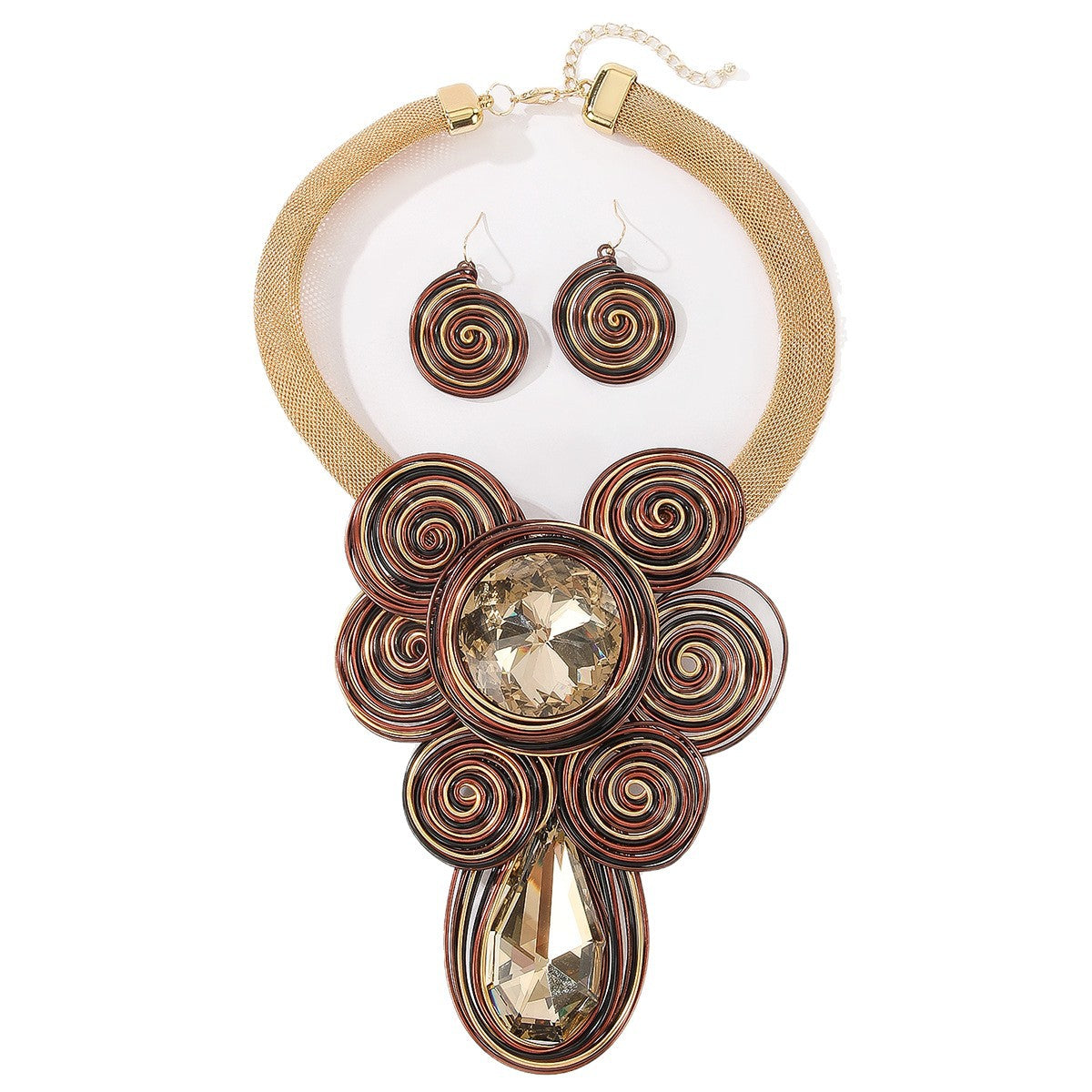 Ethnic Spiral Statement Necklace & Dangle Earring Set