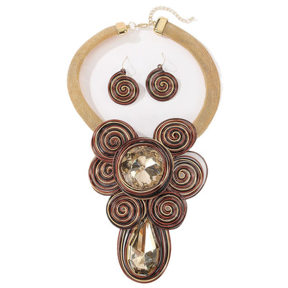 Ethnic Spiral Statement Necklace & Dangle Earring Set