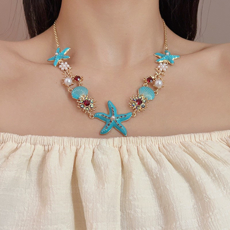 Oceanic Starfish & Seashell Charm Statement Necklace