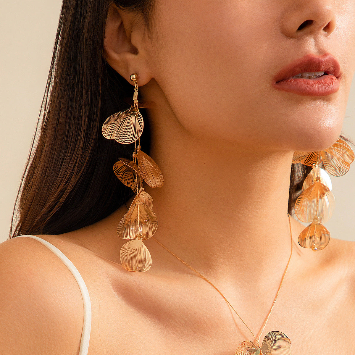 Gold Floral Cascade Jewelry Set | Statement Necklace & Dangle Earrings
