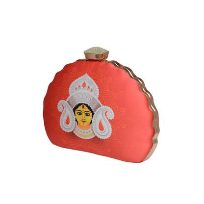 Bagmates Red Durga Face Printed D-Shape Clutch