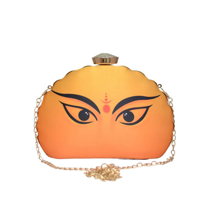 Bagmates Durga Eyes Yellow Printed D-Shape Clutch