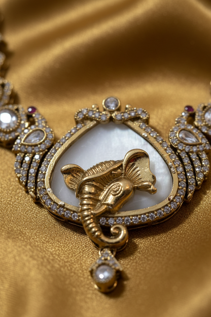 Divine  Ganesha Moissanite Necklace & Earring Set
