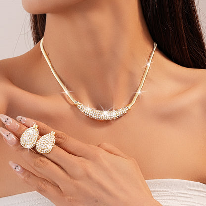 Elegant Gold Tone Rhinestone Choker Necklace & Earring Set