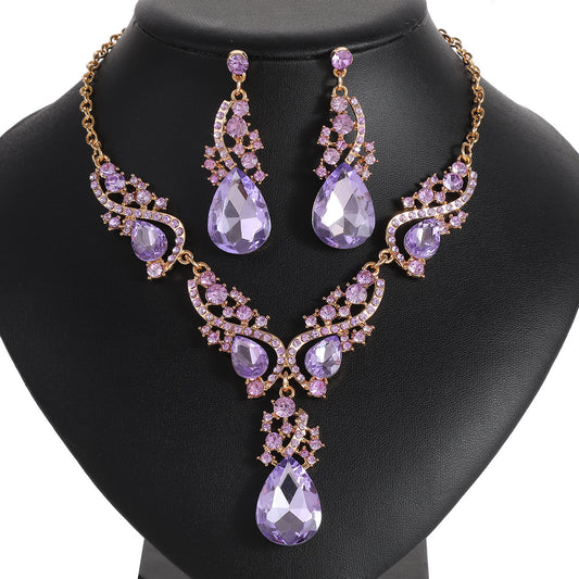 Lavender Crystal Teardrop Necklace & Earring Set