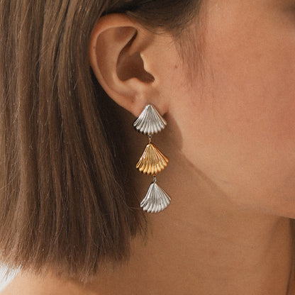 Elegant Tiered Seashell Dangle Earrings - Gold & Silver