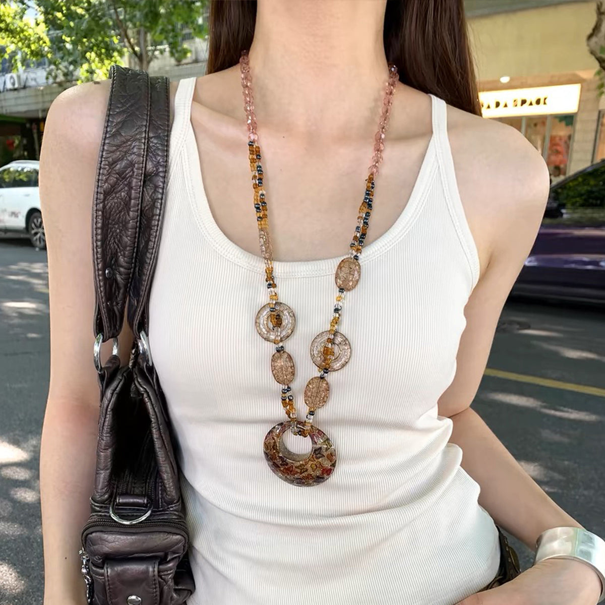 Boho Chic Multi-Bead Long Pendant Necklace