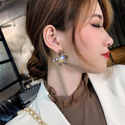 Elegant Crystal Flower Stud Earrings with Pave Center
