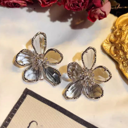 Elegant Crystal Flower Stud Earrings with Pave Center