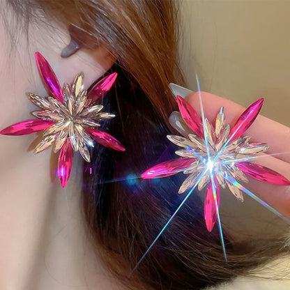 Sparkling Pink & Clear Crystal Starburst Statement Earrings