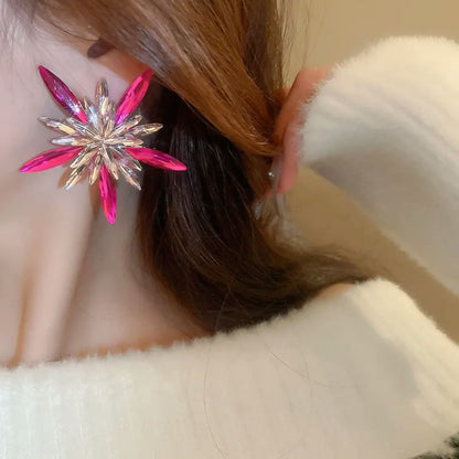 Sparkling Pink & Clear Crystal Starburst Statement Earrings