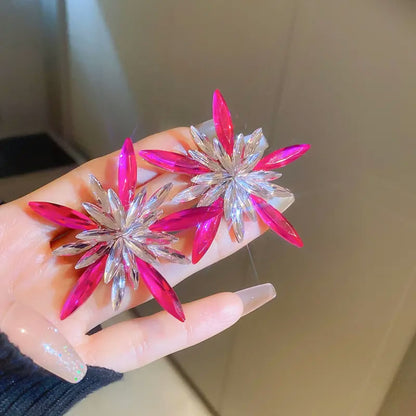 Sparkling Pink & Clear Crystal Starburst Statement Earrings