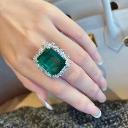 Grand Emerald & Diamond Halo Ring | Exquisite Statement Piece