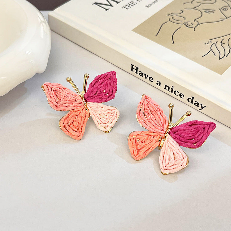 Chic Woven Butterfly Earrings | Blue & peach Tones