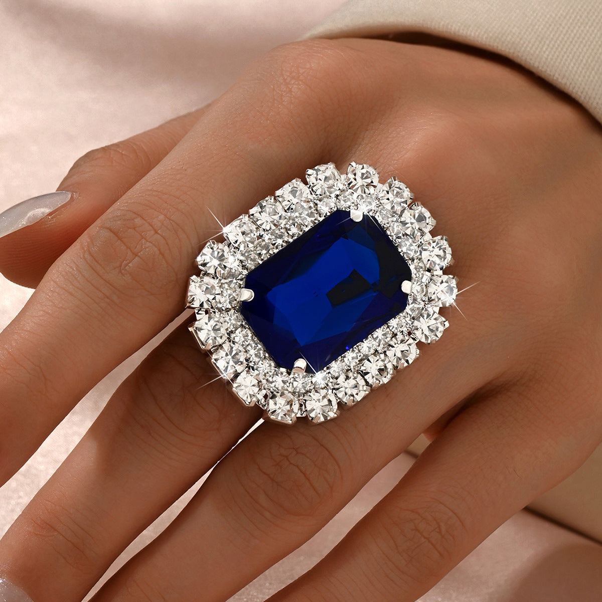 Grand Red Crystal & Zirconia Halo Cocktail Ring