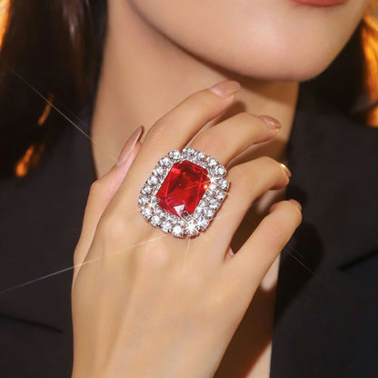Grand Red Crystal & Zirconia Halo Cocktail Ring