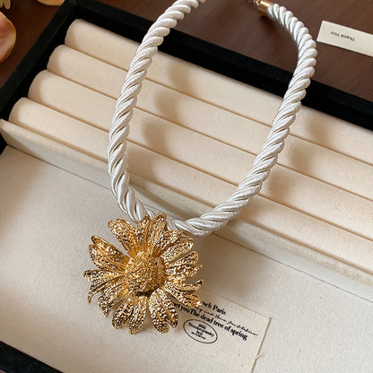 Statement Gold Daisy Flower Necklace & Earrings Set