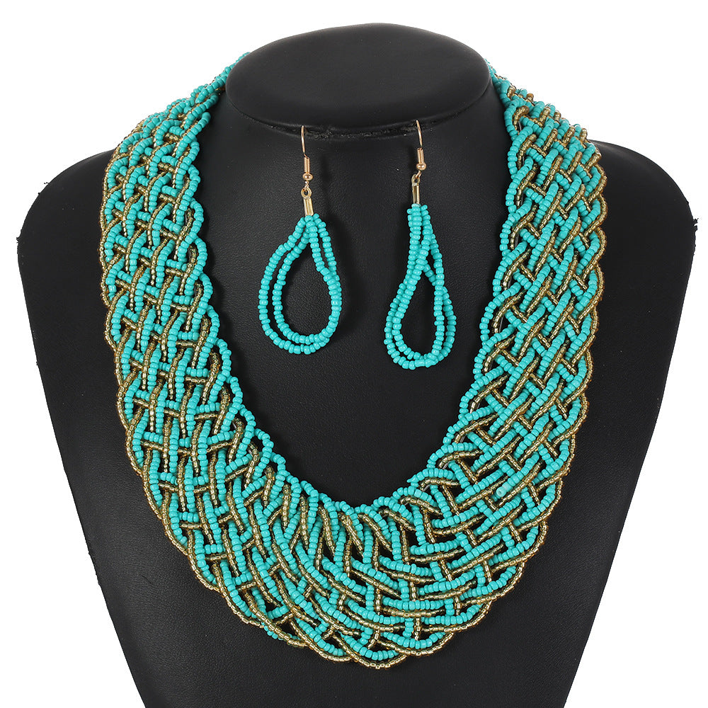Red & Gold Beaded Statement Necklace & Earring Set