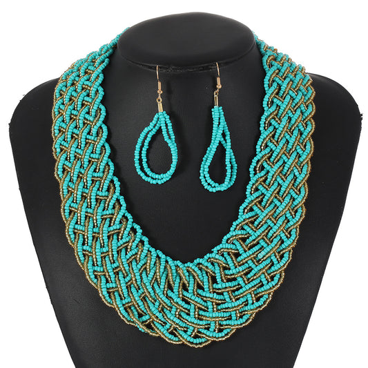 Red & Gold Beaded Statement Necklace & Earring Set