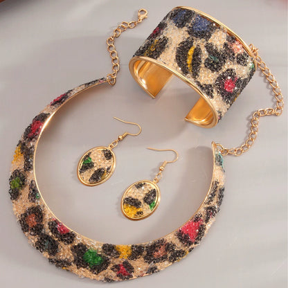 Vibrant Beaded Multicolor Leopard Jewelry Set