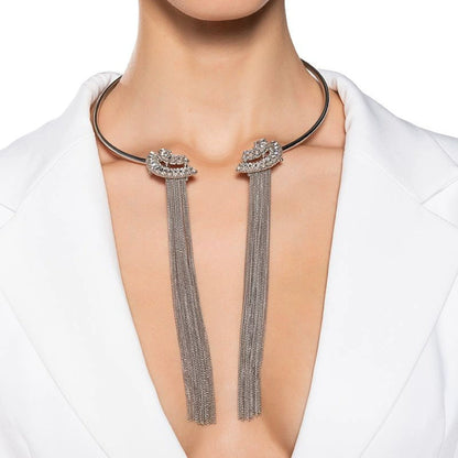 Crystal Tassel Choker Necklace - Statement Collar