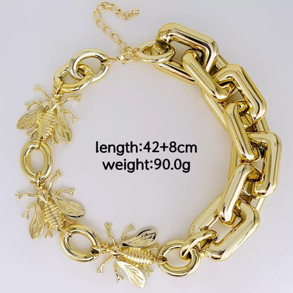Gold Chunky Bee Charm Statement Chain Necklace