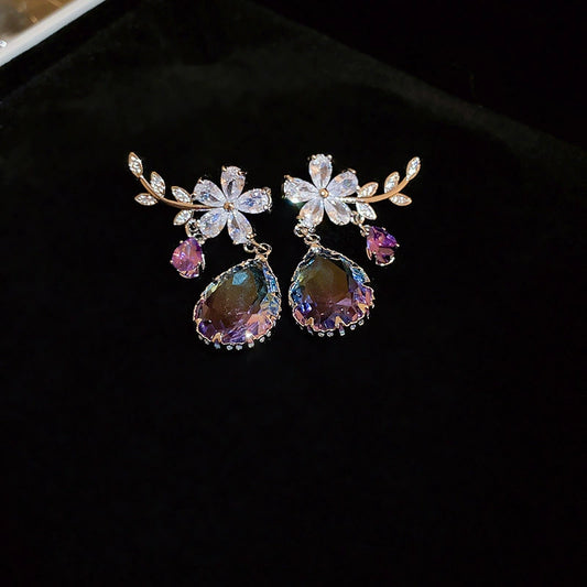 Enchanted Floral Crystal Drop Earrings with Iridescent Gems