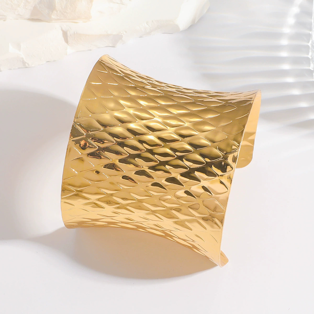 Elegant Gold Textured Wide Cuff Bracelet Bangle