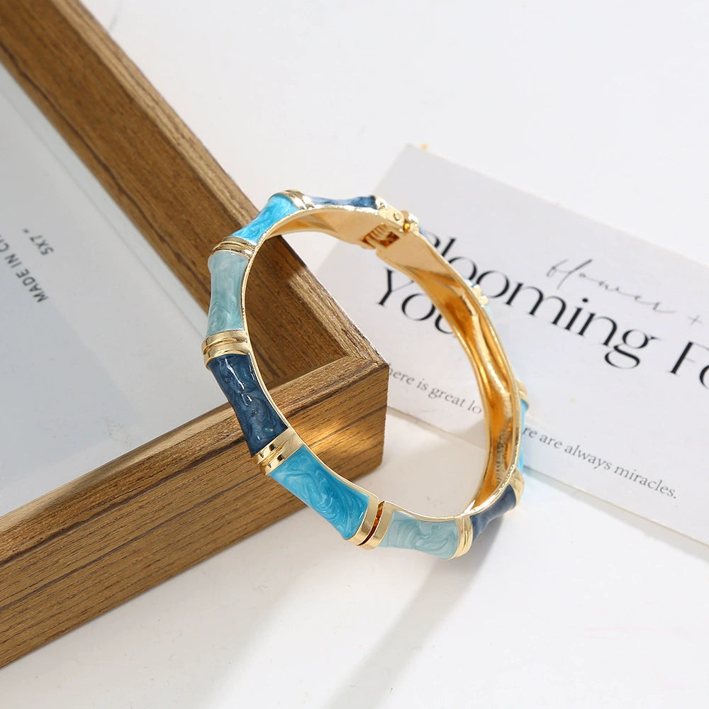 Enamel Bamboo Style Hinge Bangle
