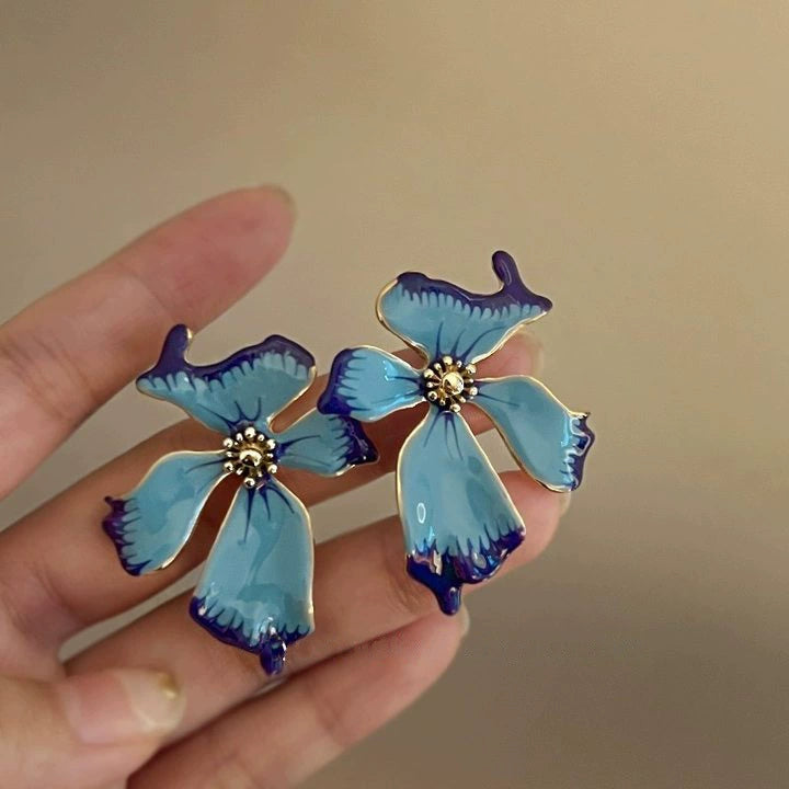 Vibrant Blue Flower Statement Earrings