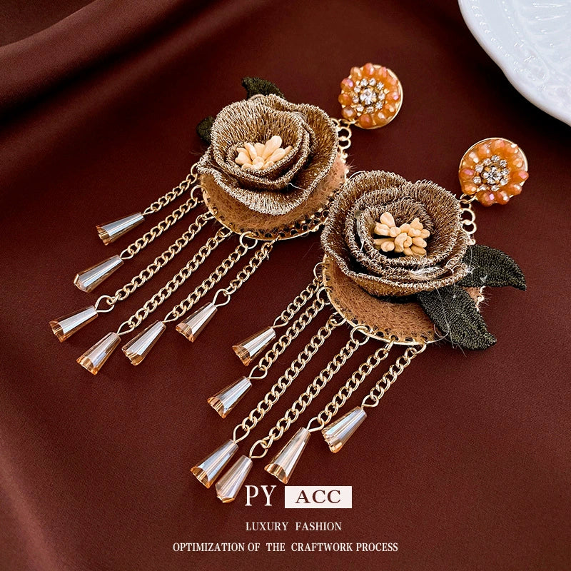 Exquisite Floral Tassel Dangle Earrings